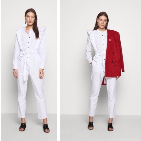 CUSTOMMADE White Ruffle Long Sleeve Cotton Jumpsuit - Picture 4 of 16